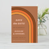 Terracotta Brown Retro Rainbow Minimalist Boho Save The Date (Staand voorkant)