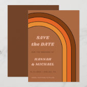 Terracotta Brown Retro Rainbow Minimalist Boho Save The Date (Voorkant / Achterkant)