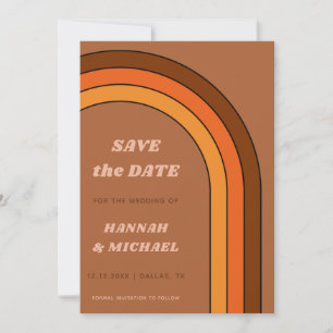 Terracotta Brown Retro Rainbow Minimalist Boho Save The Date