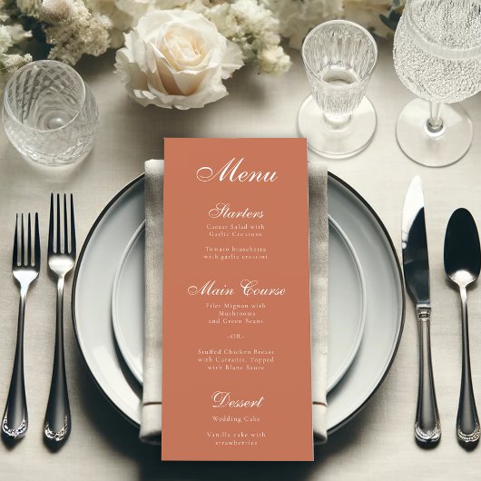 Terracotta Brown Simple Elegant Script Calligraphy Menu