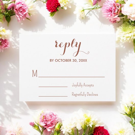 Terracotta Brown White Wedding RSVP Kaartje