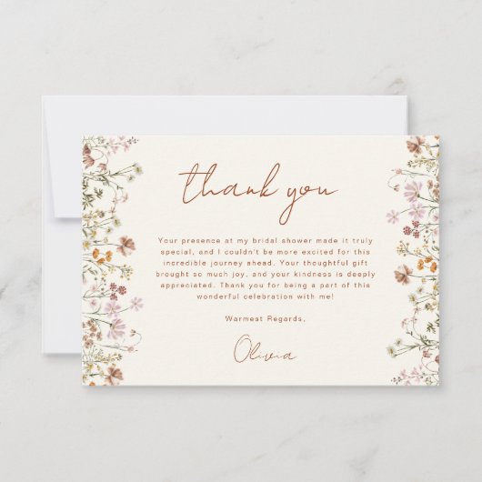 Terracotta Bruidsboeket Bruiloftfeest Bedankkaart (Voorkant)