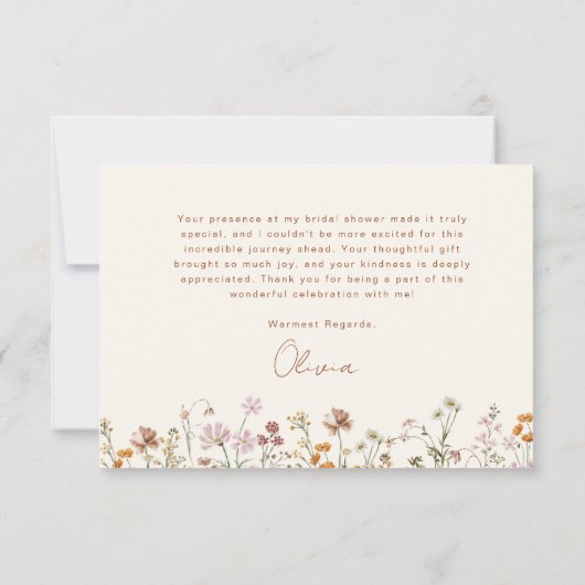 Terracotta Bruidsdouche met Wilde Bloemen Bedankkaart (Achterkant)