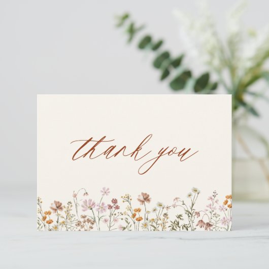 Terracotta Bruidsdouche met Wilde Bloemen Bedankkaart (Staand voorkant)