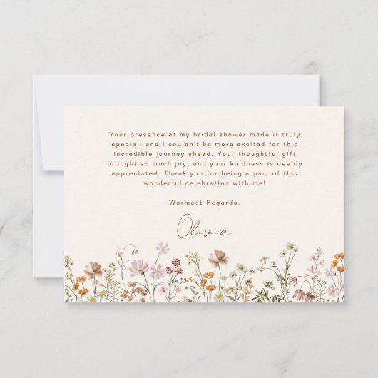 Terracotta Bruidsdouche met Wilde Bloemen Bedankkaart (Achterkant)