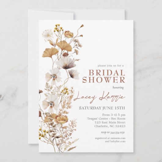 Terracotta bruidsuitnodiging met wilde bloemen kaart (Voorkant)