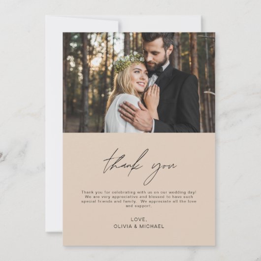 Terracotta bruiloft dank u 2 foto's bedankkaart (Achterkant)