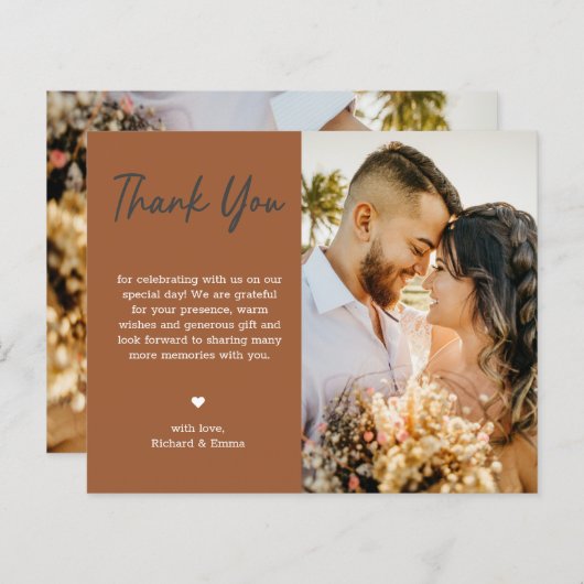 Terracotta bruiloft dank u foto minimalistisch (Voorkant / Achterkant)