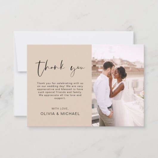 Terracotta bruiloft dank u foto minimalistisch bedankkaart (Voorkant)