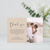 Terracotta bruiloft dank u foto minimalistisch bedankkaart (Staand voorkant)