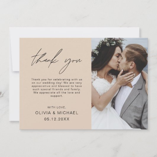 Terracotta bruiloft dank u foto minimalistisch bedankkaart (Voorkant)