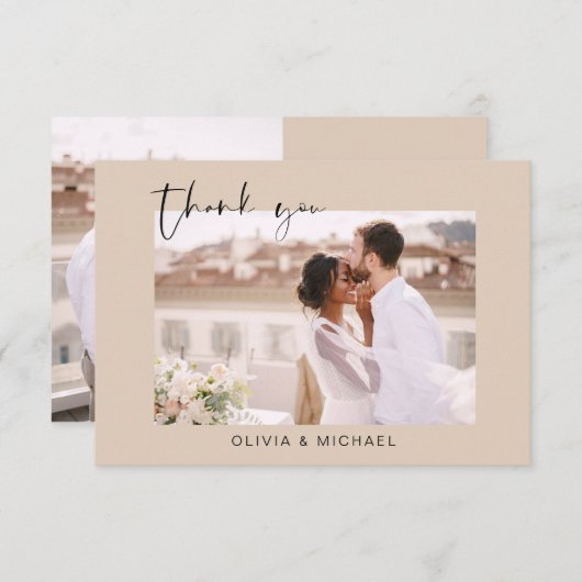 Terracotta bruiloft dank u foto minimalistisch bedankkaart (Voorkant / Achterkant)