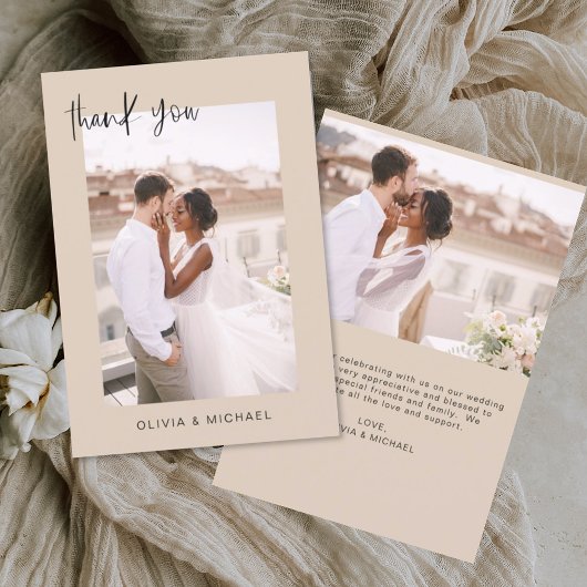 Terracotta bruiloft dank u foto minimalistisch bedankkaart