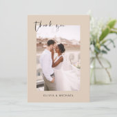Terracotta bruiloft dank u foto minimalistisch bedankkaart (Staand voorkant)