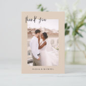 Terracotta bruiloft dank u foto minimalistisch bedankkaart (Staand voorkant)