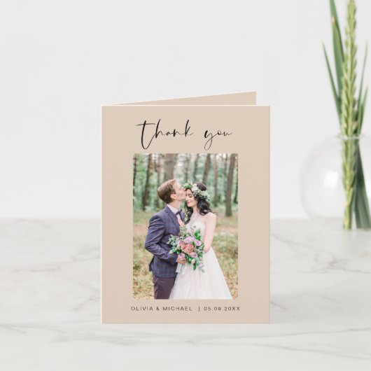 Terracotta bruiloft dank u foto minimalistisch bedankkaart (Voorkant)