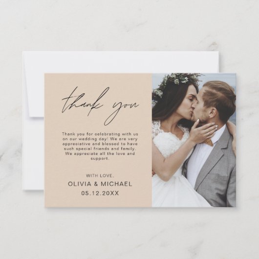 Terracotta bruiloft dank u foto minimalistische Ka Bedankkaart (Voorkant)