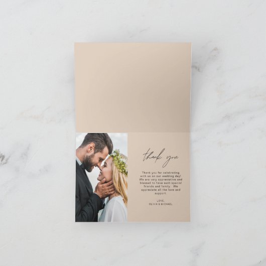 Terracotta bruiloft dank u handgeschreven foto bedankkaart (Binnen)