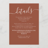 Terracotta bruiloft Details Eenvoudig Aangepast Informatiekaartje (Voorkant)
