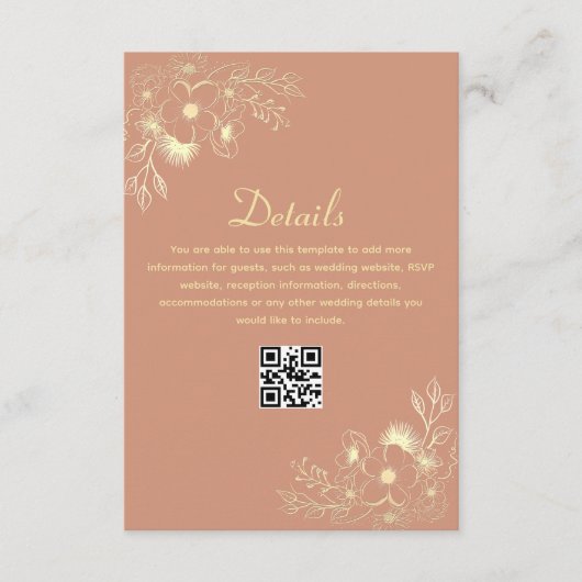 Terracotta bruiloft details QR code Informatiekaartje (Voorkant)