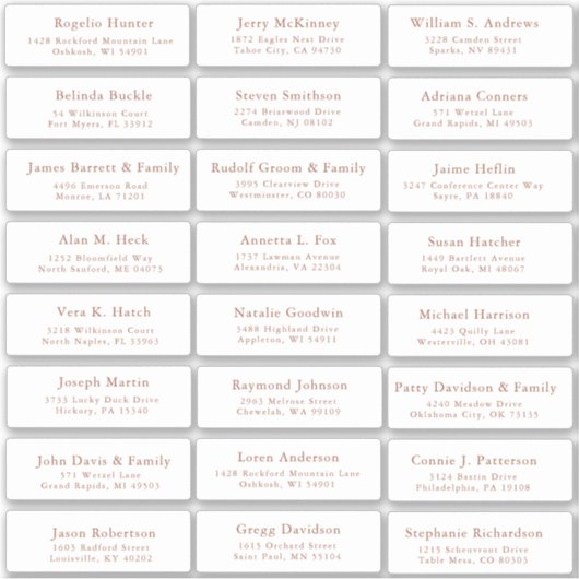 Terracotta bruiloft gast adresetiketten sticker (Voorkant)