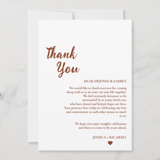 Terracotta bruiloft goktafel dank u kaart (Voorkant)