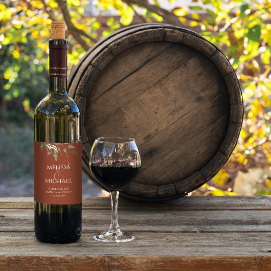 Terracotta bruiloft groen gepersonaliseerd wijn etiket