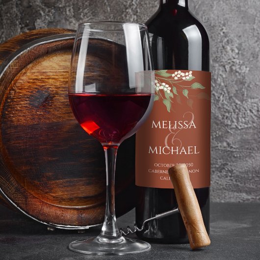 Terracotta bruiloft groen gepersonaliseerd wijn etiket