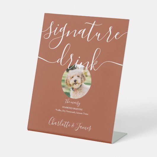Terracotta bruiloft huisdier handtekening Drink Reclamebord Met Voetstuk (Voorkant)