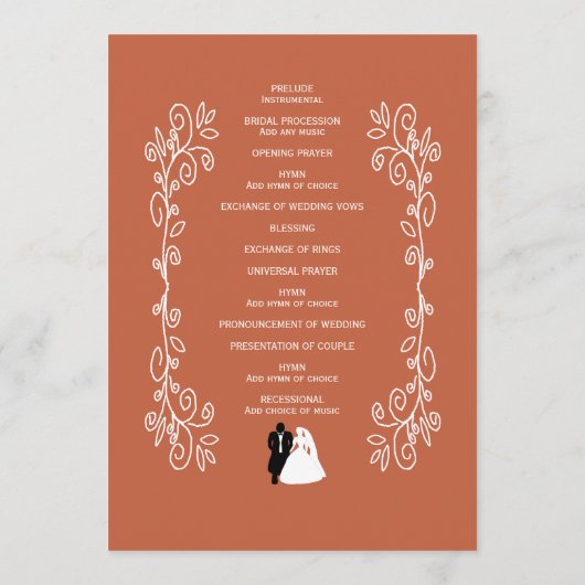 Terracotta bruiloft kerk programma bruid bruidegom programmakaart (Achterkant)