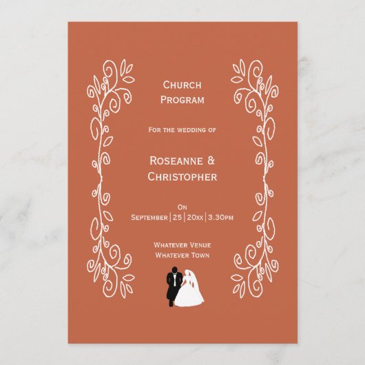 Terracotta bruiloft kerk programma bruid bruidegom programmakaart (Voorkant)