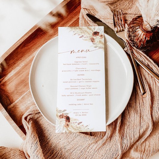 Terracotta Bruiloft Menu | Boho Pampas Grass