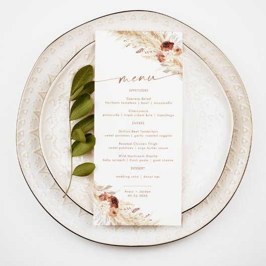 Terracotta Bruiloft Menu | Boho Pampas Grass