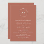 Terracotta Bruiloft Minimale Tying De Knoop Monogr Kaart (Voorkant / Achterkant)