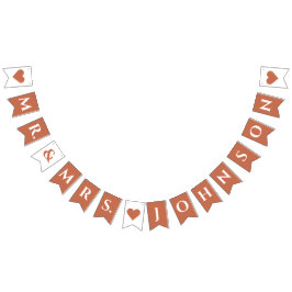 Terracotta bruiloft Mr. & Mrs. 7 letter naam harte Vlaggetjes