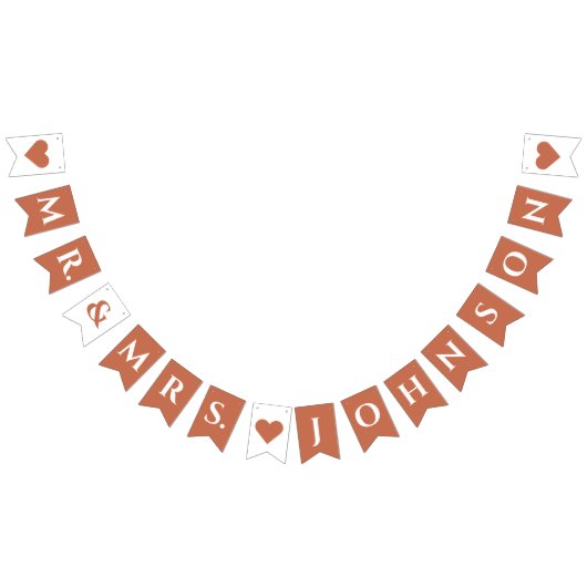 Terracotta bruiloft Mr. & Mrs. 7 letter naam harte Vlaggetjes (Alle)