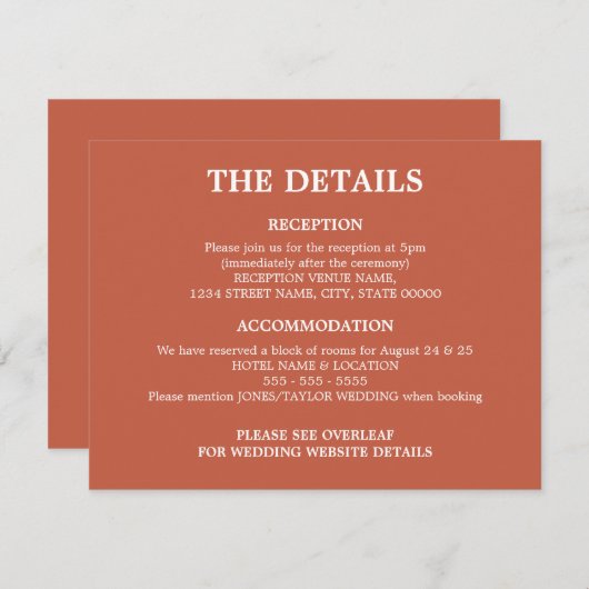 Terracotta Bruiloft QR Code Details Behuizing Kaar Informatiekaartje (Voorkant / Achterkant)