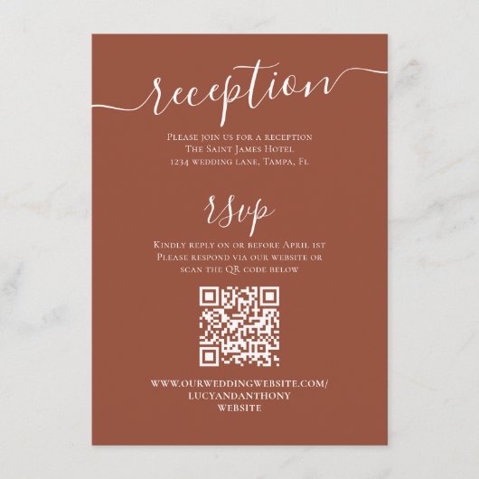 Terracotta bruiloft receptie RSVP Custom Informatiekaartje (Voorkant)