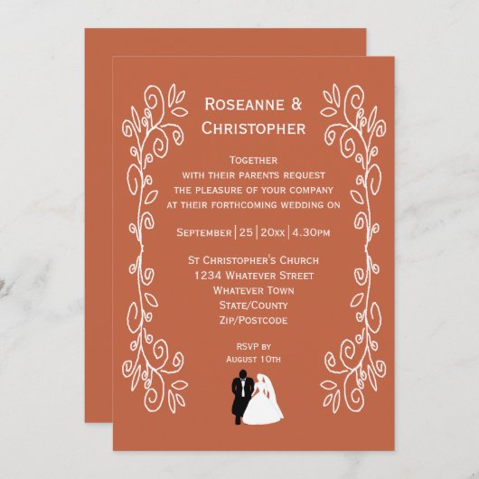 Terracotta bruiloft uitnodiging bruid bruidegom on (Voorkant / Achterkant)