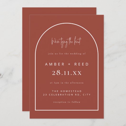 Terracotta bruiloft uitnodigingen boog (Voorkant / Achterkant)