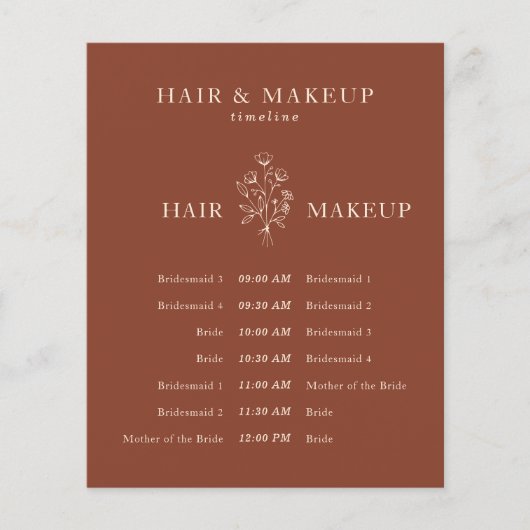 Terracotta Bruiloftskapsel Make-up Tijdschema Flyer (Voorkant)