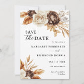 Terracotta Bruin Bloemen Huwelijk Save The Date Kaart (Voorkant)