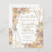 Terracotta bruin bloemengoud lijst save the date aankondigingskaart (Voorkant / Achterkant)