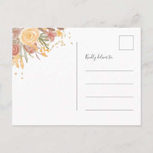 Terracotta bruin bloemengoud lijst save the date aankondigingskaart (Achterkant)