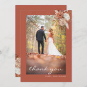 Terracotta Bruin Boheem Bloem Boerenbruiloft Bedankkaart (Voorkant / Achterkant)