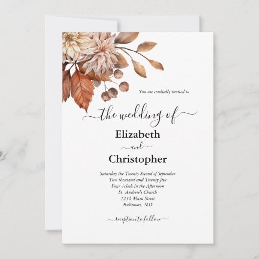 Terracotta Bruin Elegant Bloemen Botanische Bruilo Kaart (Voorkant)