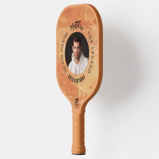 Terracotta bruin foto grappig man mythe legende pickleball paddle (Links)