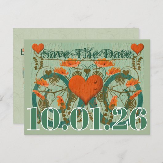 Terracotta Bruin Groene Aarde Tonen Save The Date Aankondigingskaart (Voorkant / Achterkant)