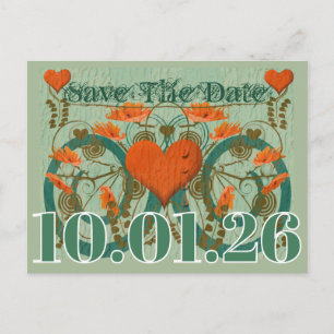 Terracotta Bruin Groene Aarde Tonen Save The Date Aankondigingskaart
