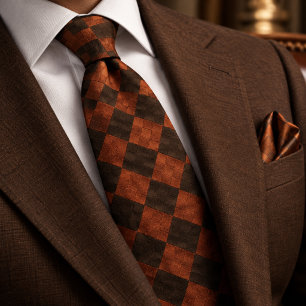 Terracotta bruine geweven argyle stropdas